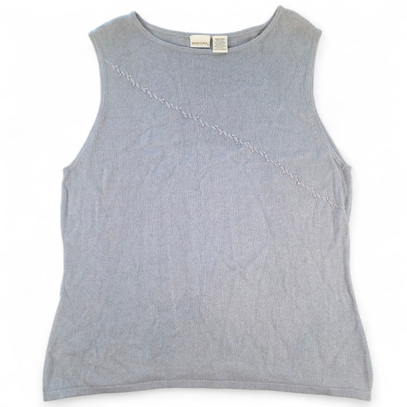 Merona Silk Cashmere Knit Tank Top 14W/16W Gray Beaded Detail Sleeveless Blouse - Picture 1 of 5